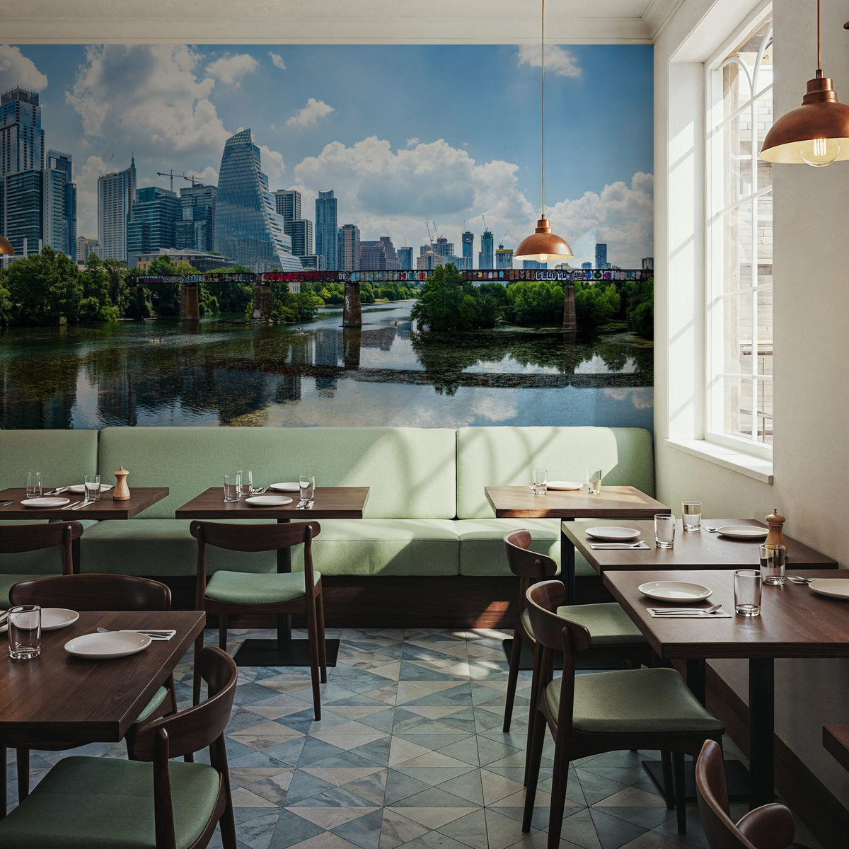 Urban Skyscrapers Blue Sky Reflection Mural Wallpaper - room preview 05