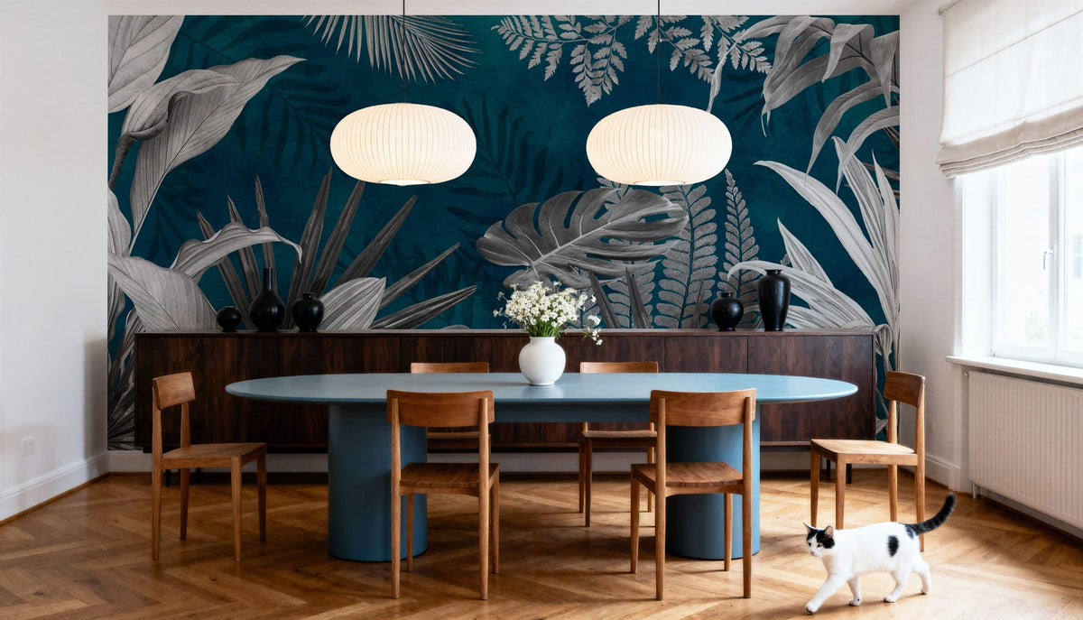 Frosty Leaves Mural Wallpaper - Blue Tone - room preview 05