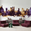 Rio De Janeiro Brazil Skyline Purple & Gold Mural Wallpaper - room preview 05