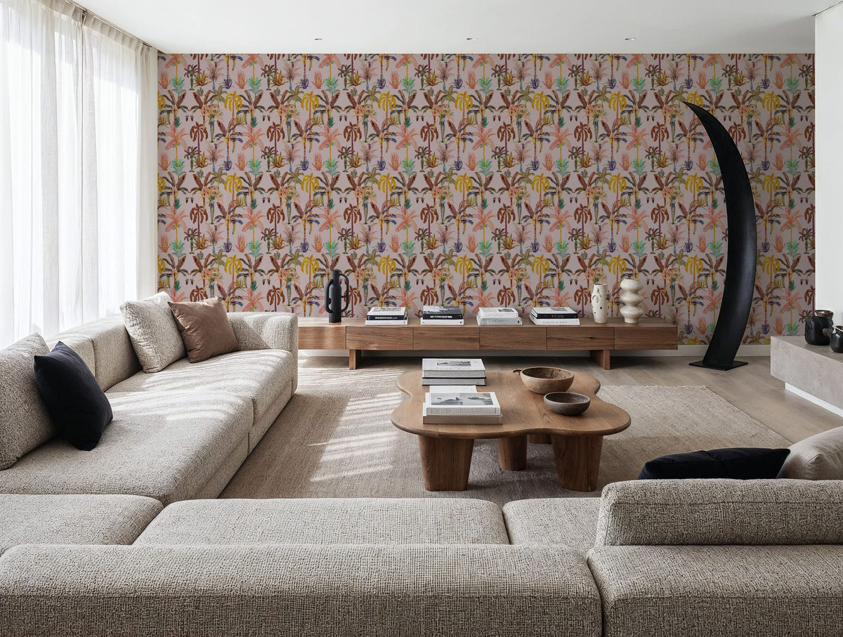 Statement Palms Petite, Light Pink Mural Wallpaper - room preview 05
