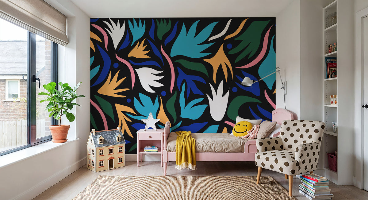 Tulip Cut Out, Dark Mural Wallpaper - room preview 05