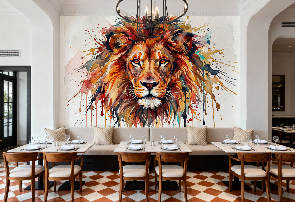 Lion - Watercolor Predators Series Mural Wallpaper - room preview 05