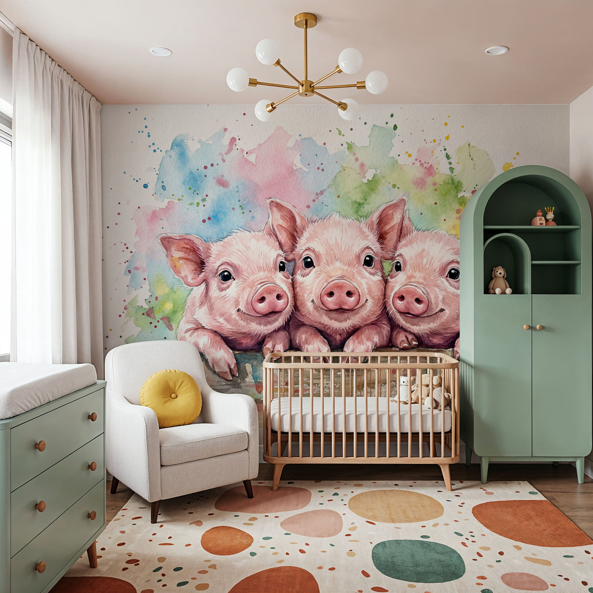 Piglets - Cute Baby Animals Series Mural Wallpaper - room preview 05