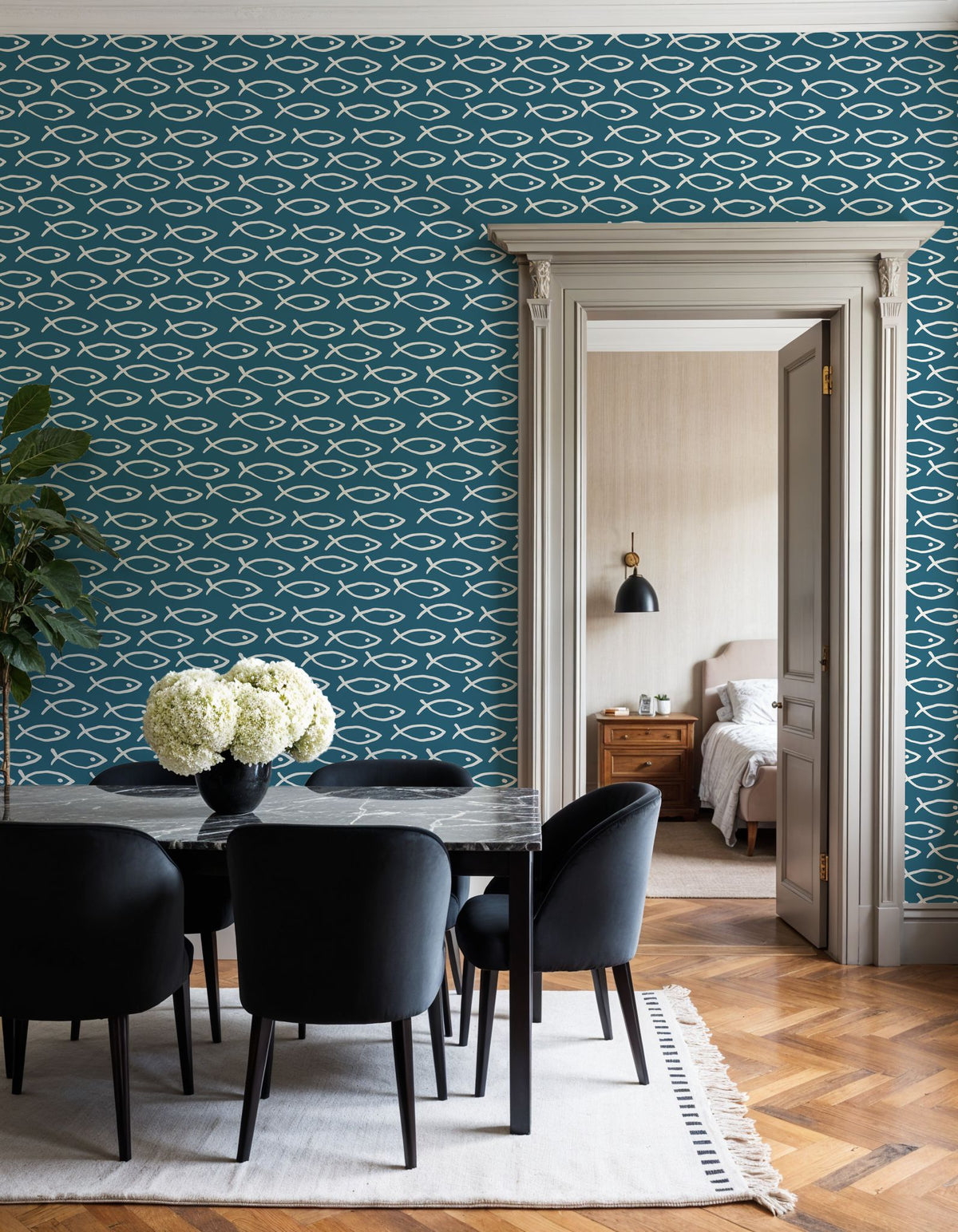 Seaside Fish Dark Blue Mural Wallpaper - room preview 05