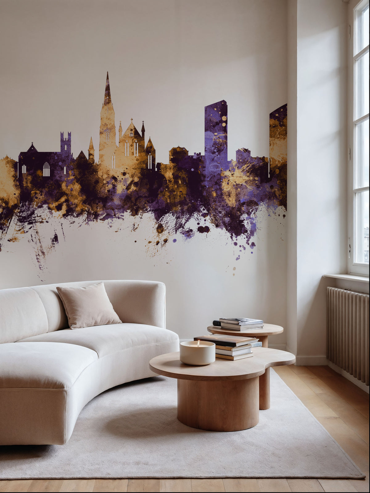Limerick Ireland Skyline Purple & Gold Mural Wallpaper - room preview 05