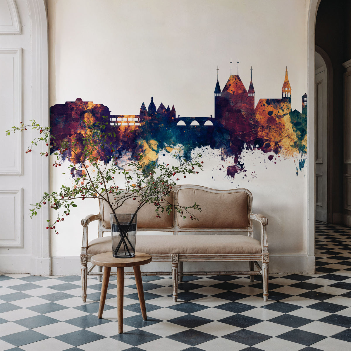 Thun Switzerland Skyline Blue & Bronze Mural Wallpaper - room preview 05