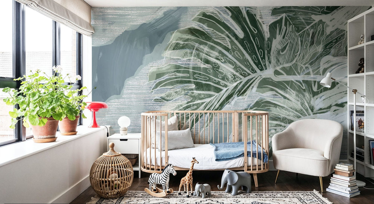 High Grunge Leaves Mural Wallpaper - room preview 05