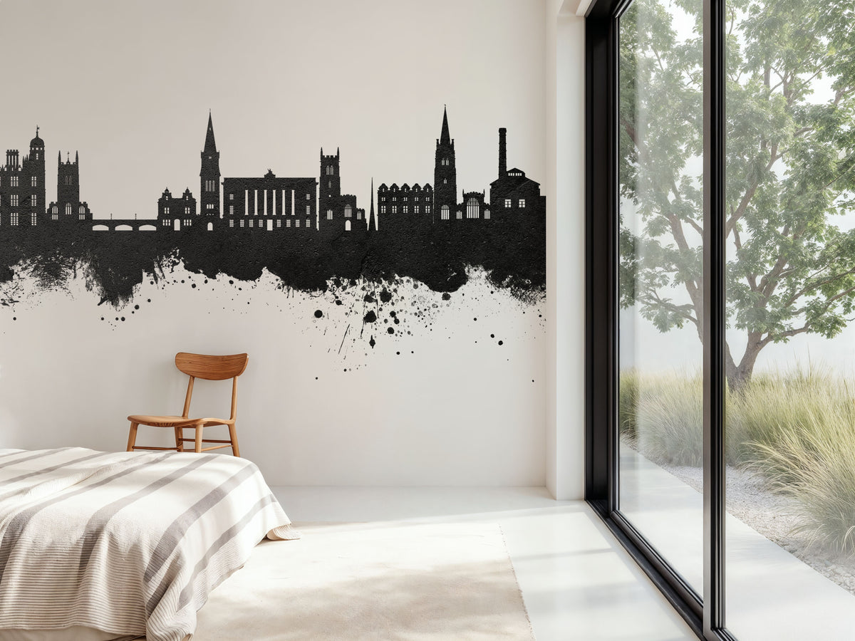 Stamford England Skyline Black & White Mural Wallpaper - room preview 05