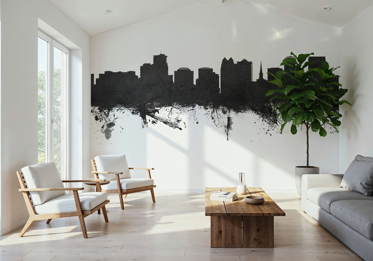 Orlando Florida Skyline Black & White Mural Wallpaper - room preview 05