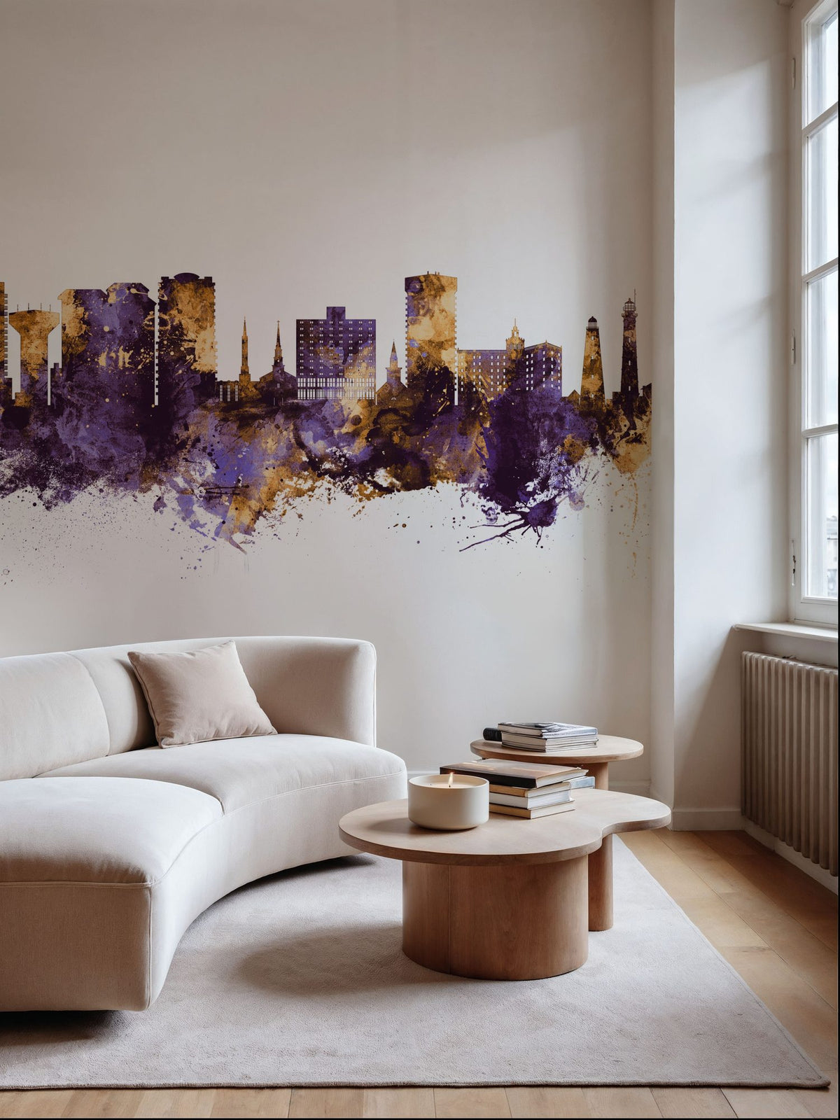 Virginia Beach Skyline Purple & Gold Mural Wallpaper - room preview 05
