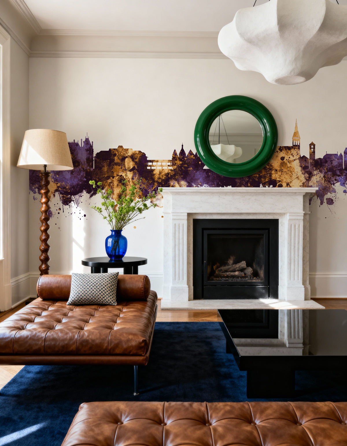 Thun Switzerland Skyline Purple & Gold Mural Wallpaper - room preview 05