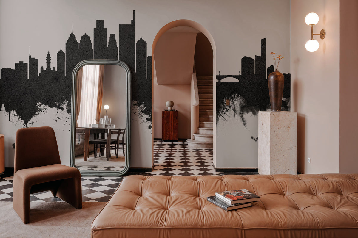 Philadelphia Skyline Black & White Mural Wallpaper - room preview 05