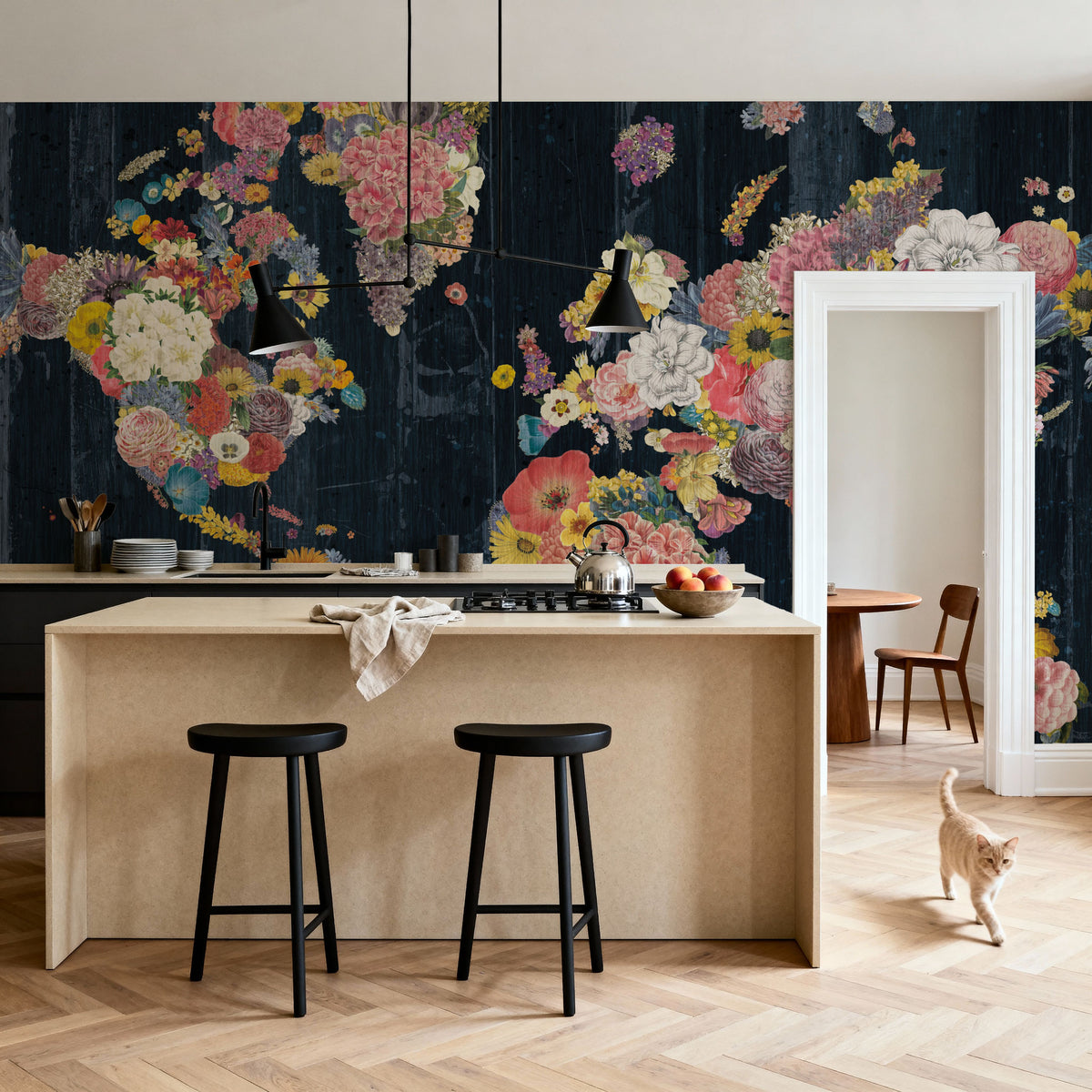 Botanical Floral Map Mural Wallpaper - room preview 05
