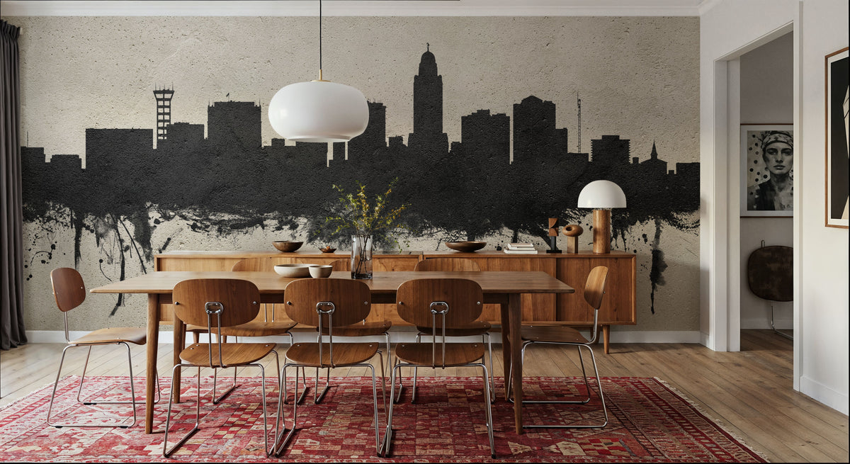Lincoln Nebraska Skyline Concrete Mural Wallpaper - room preview 05