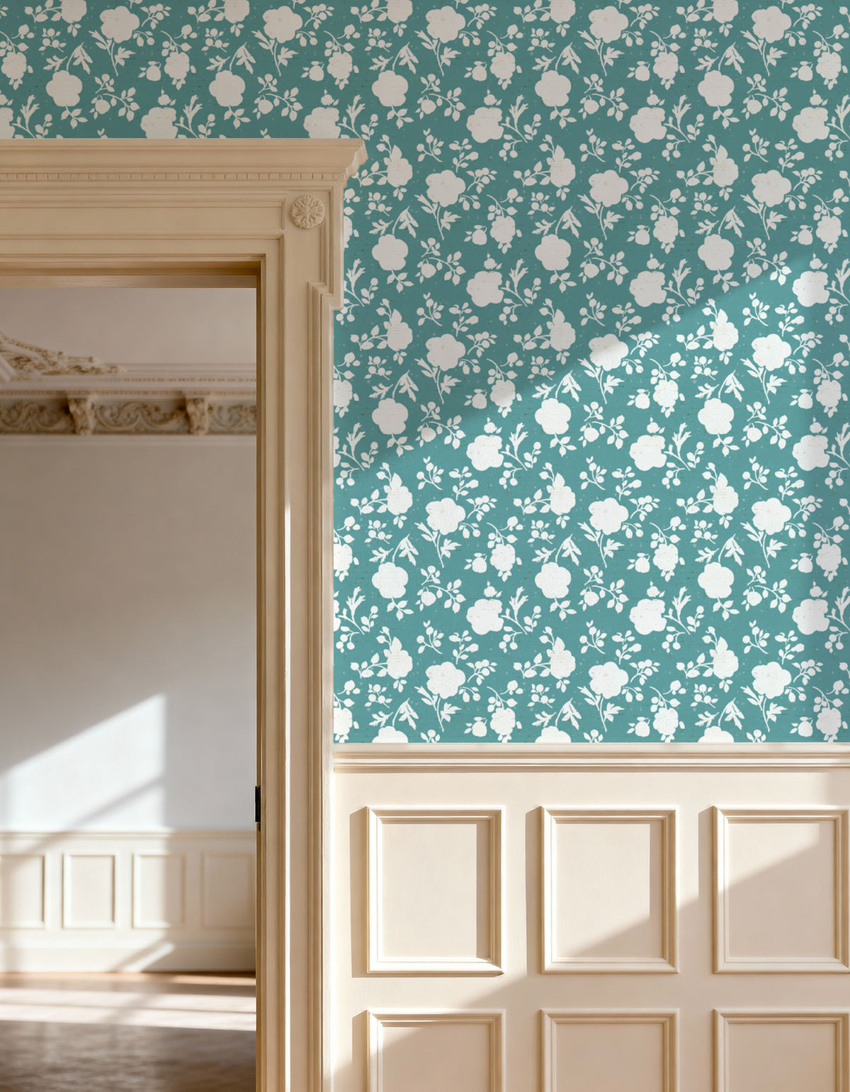 Country Flowery Turqouise Mural Wallpaper - room preview 05