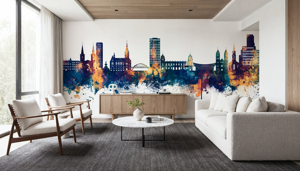Wuppertal Germany Skyline Blue & Bronze Mural Wallpaper - room preview 05