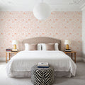 Hidden Peonies, Orange on White Mural Wallpaper - room preview 05
