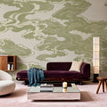 Ukiyo-e Clouds, Pistachio Mural Wallpaper - room preview 05