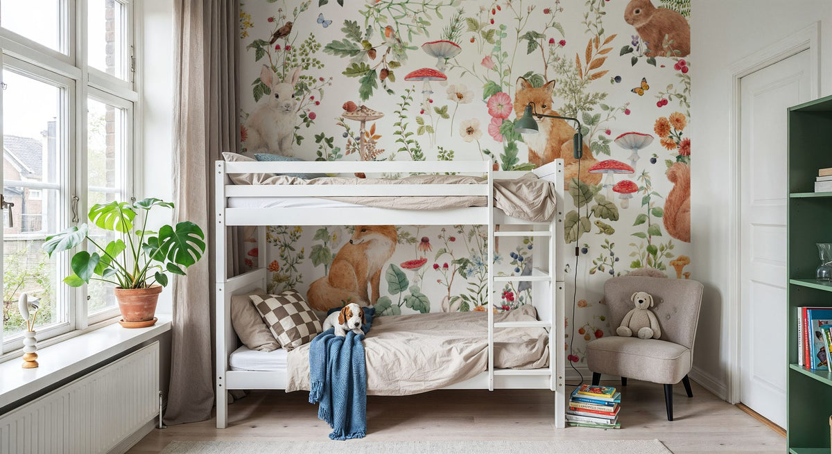 Dwellpaper Baby Animals Nordic Fauna, White Mural Wallpaper image 5