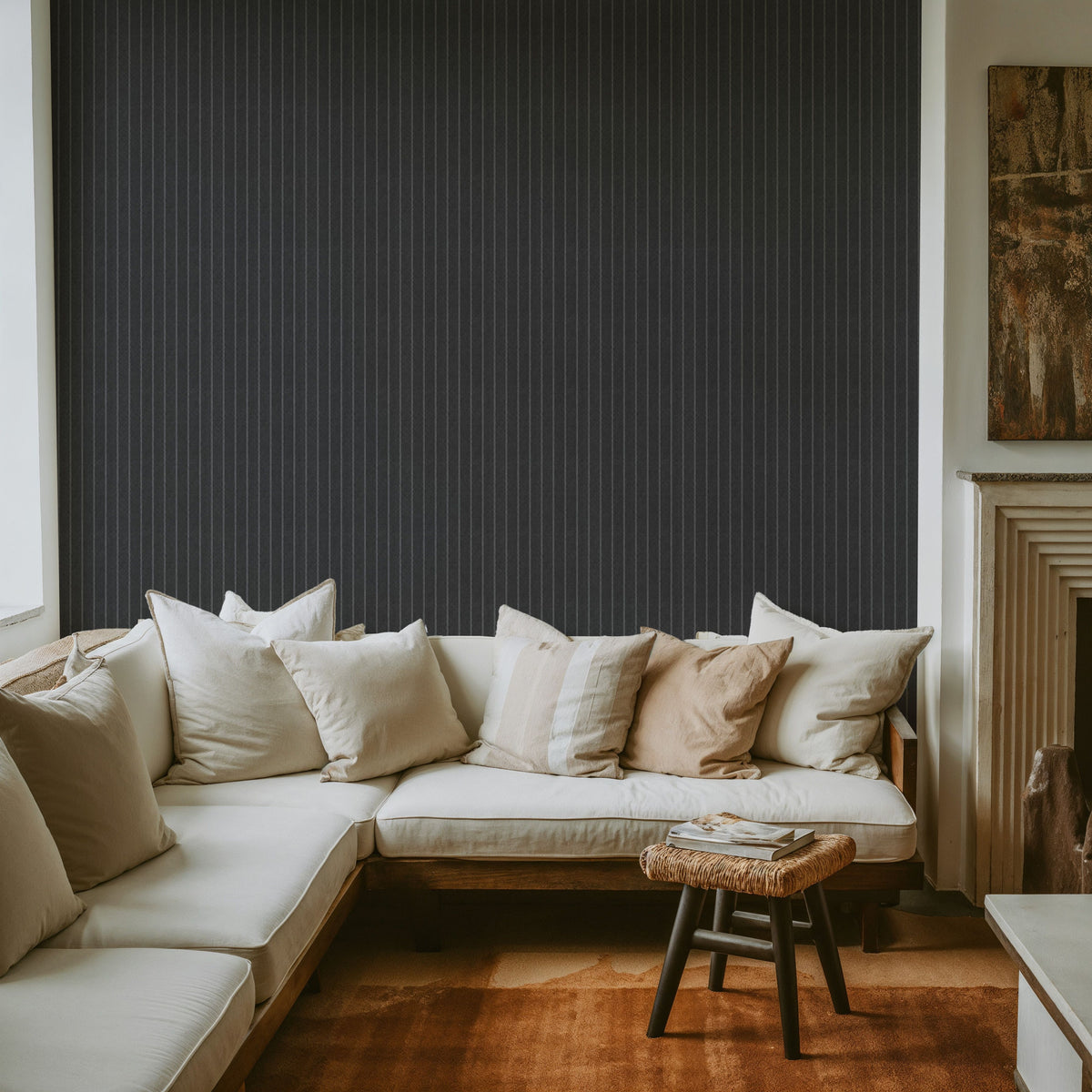 Tailor's Pin Stripe, Graphite Mural Wallpaper - room preview 05
