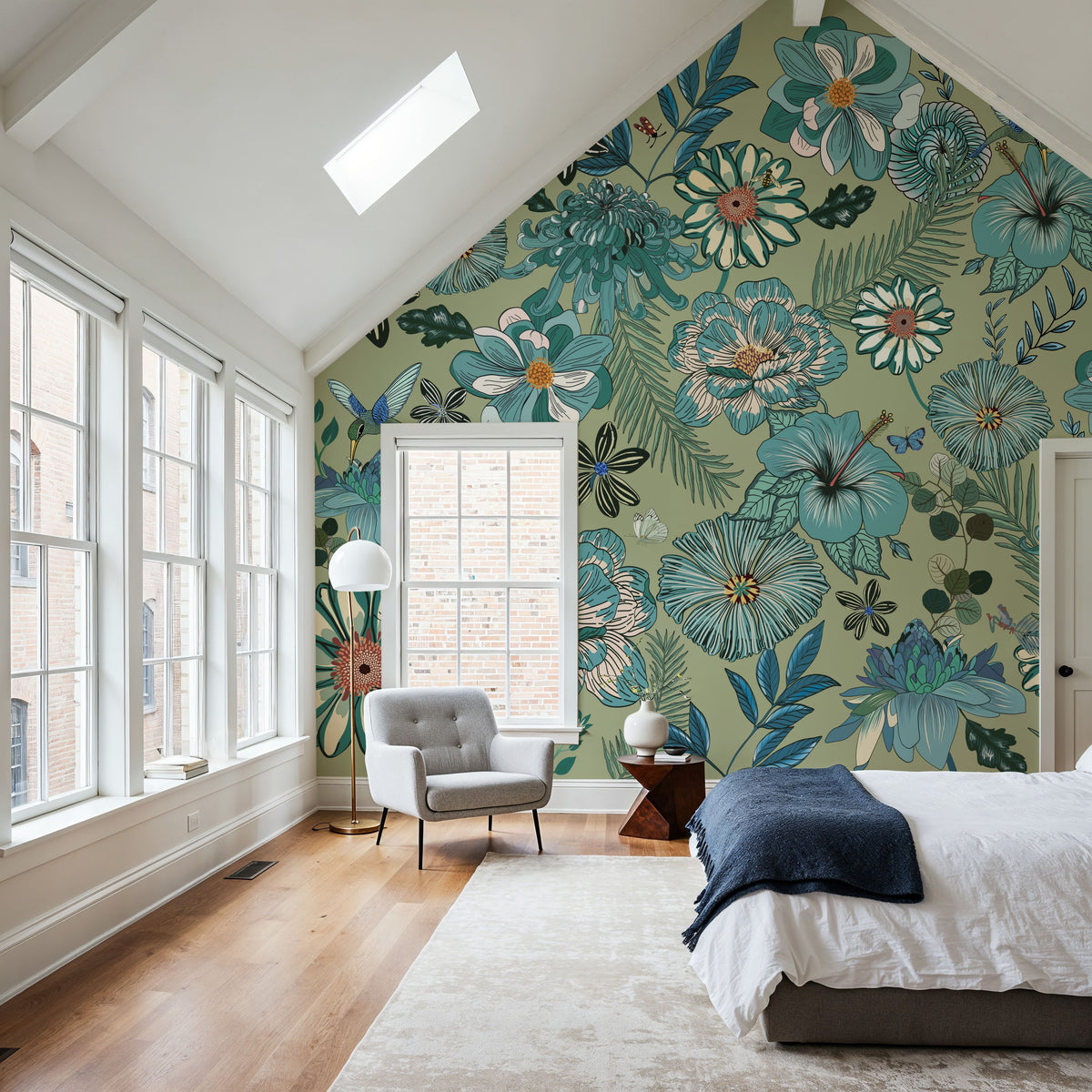 Teal Botanicals Mural Wallpaper - room preview 05