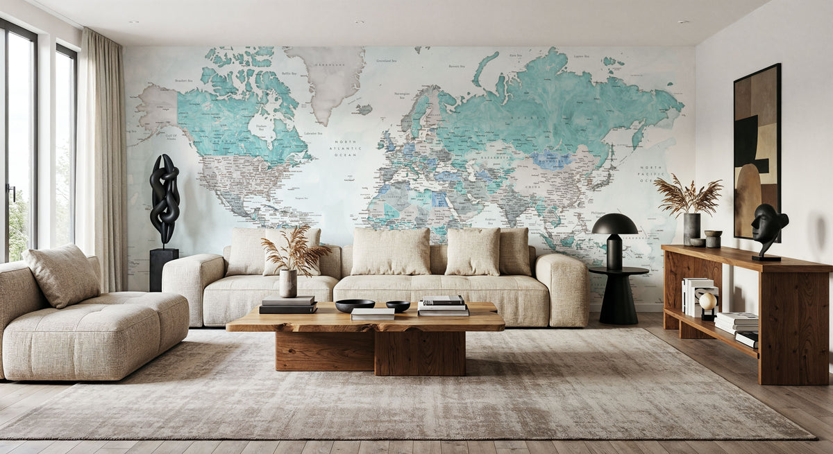 World Map Cities - Ruben Mural Wallpaper - room preview 05