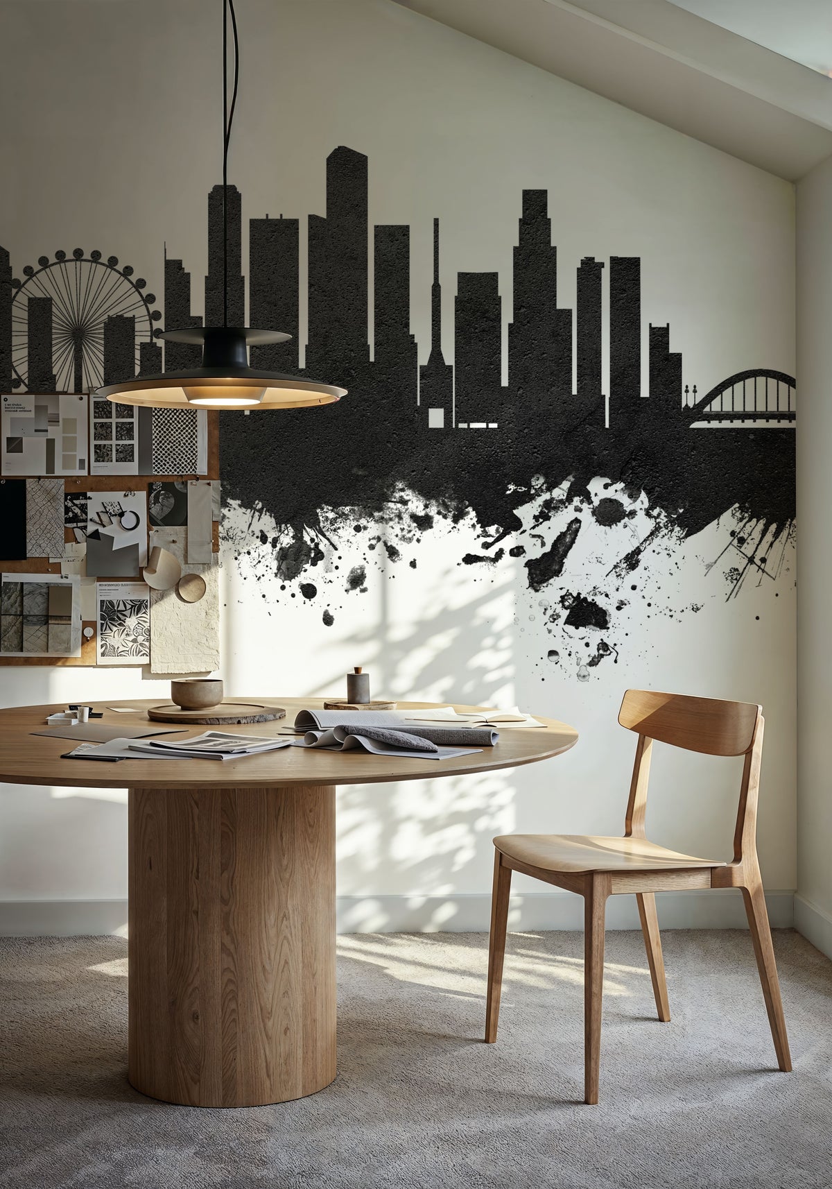 Singapore Skyline Black & White Mural Wallpaper - room preview 05