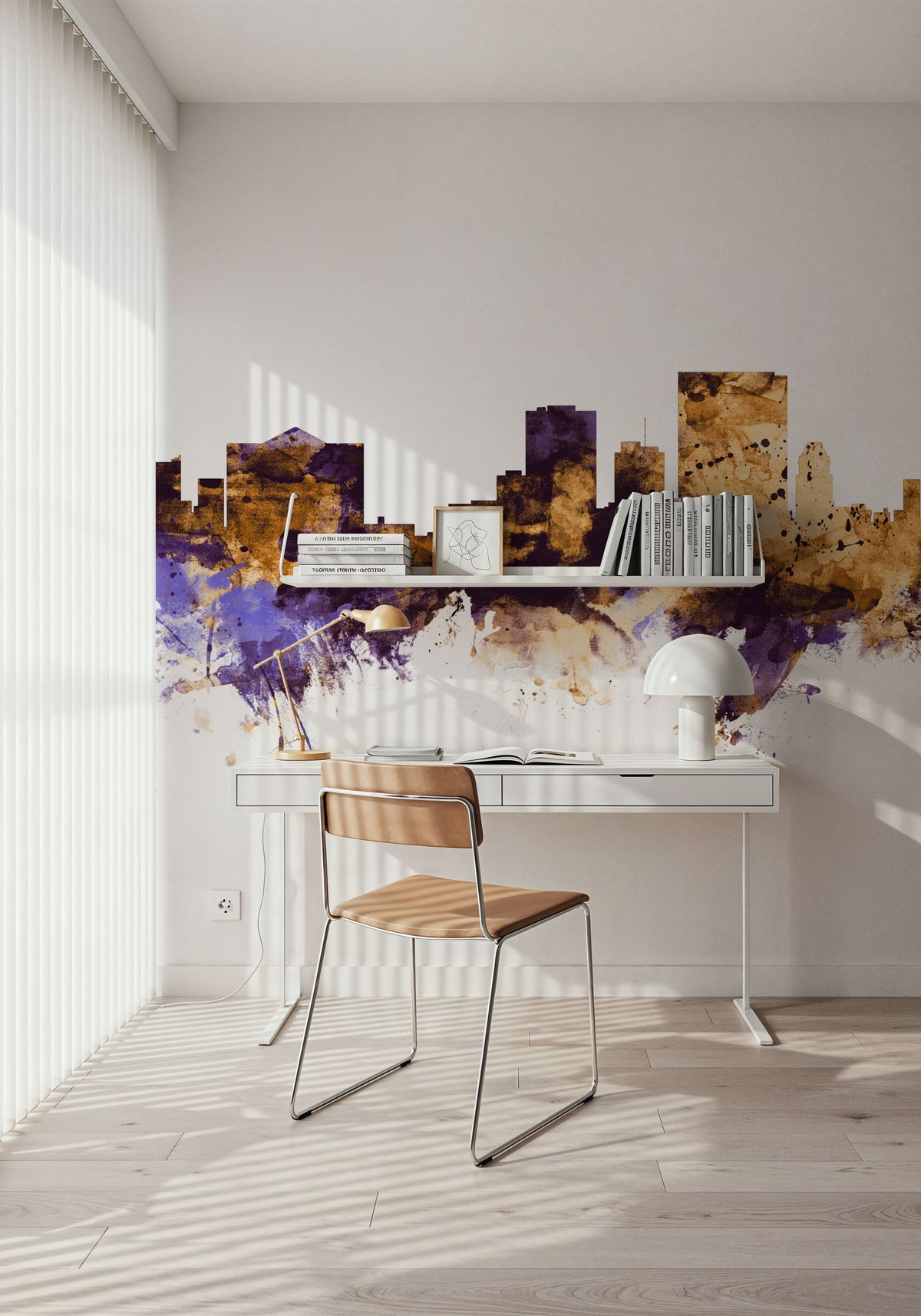 El Paso Texas Skyline Purple & Gold Mural Wallpaper - room preview 05