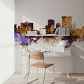 El Paso Texas Skyline Purple & Gold Mural Wallpaper - room preview 05