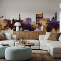 Warrington England Skyline Purple & Gold Mural Wallpaper - room preview 05