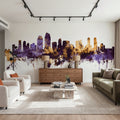 San Diego California Skyline Purple & Gold Mural Wallpaper - room preview 05