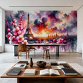 Watercolor Floral Paris Eiffel Tower Mural Wallpaper - room preview 05