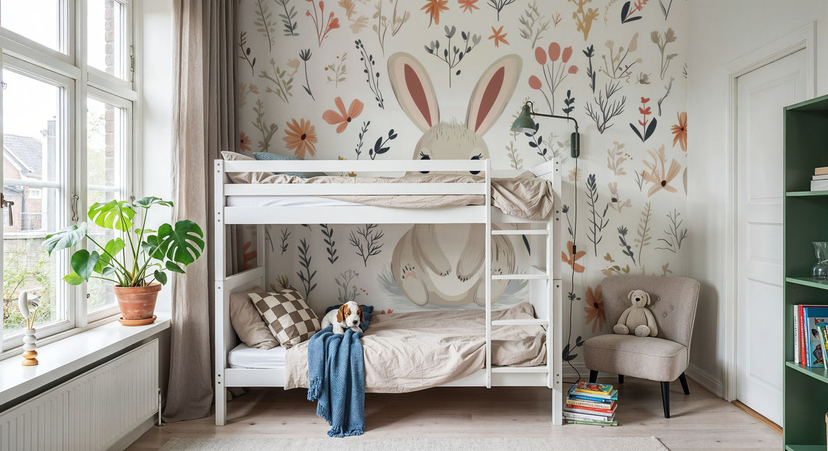 Rabbit Flowers Mural Wallpaper - room preview 05
