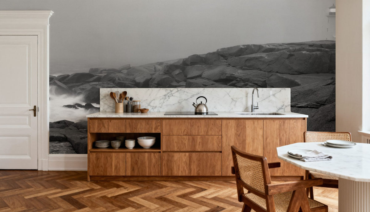 Peggy's Cove Lighthouse BW Mural Wallpaper - room preview 05