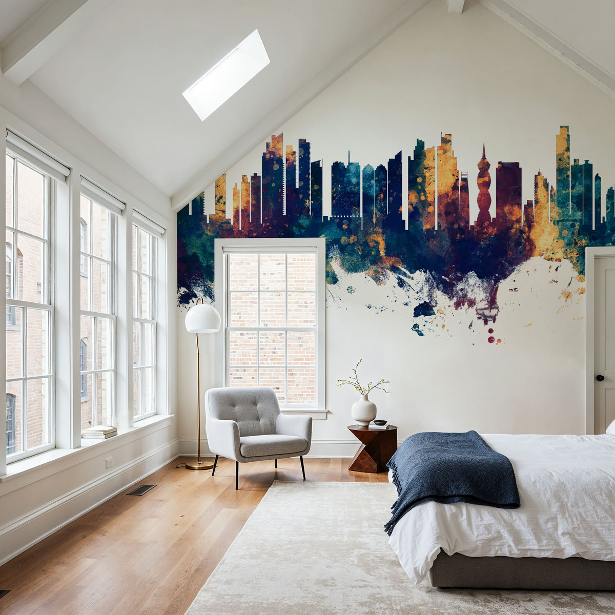 Panama City Skyline Blue & Bronze Mural Wallpaper - room preview 05