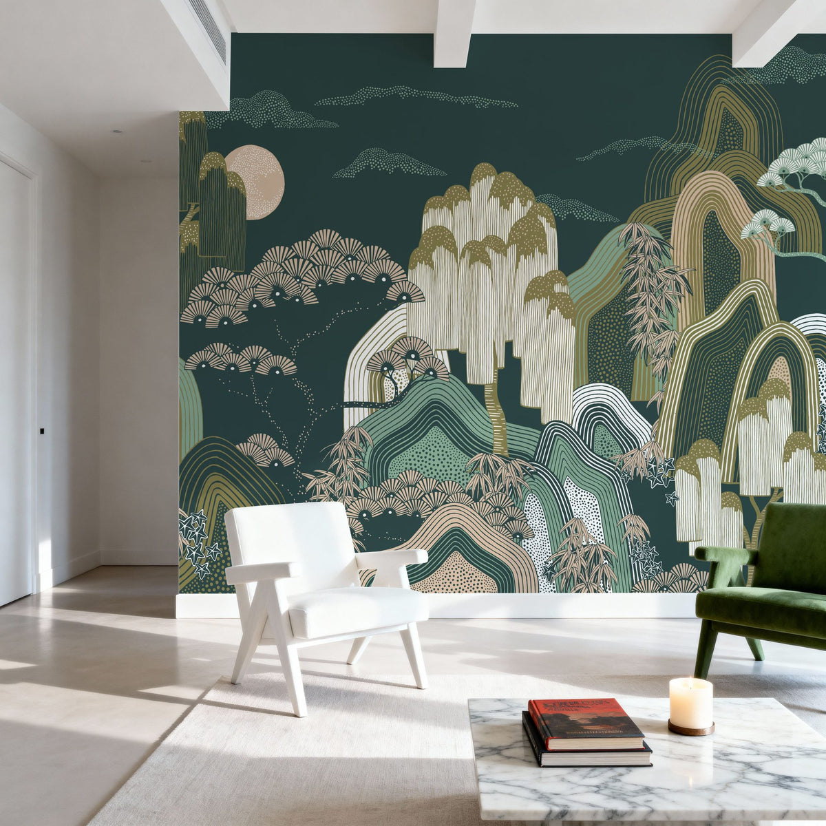 Whispers of the Mountain, Green Mural Wallpaper - room preview 05