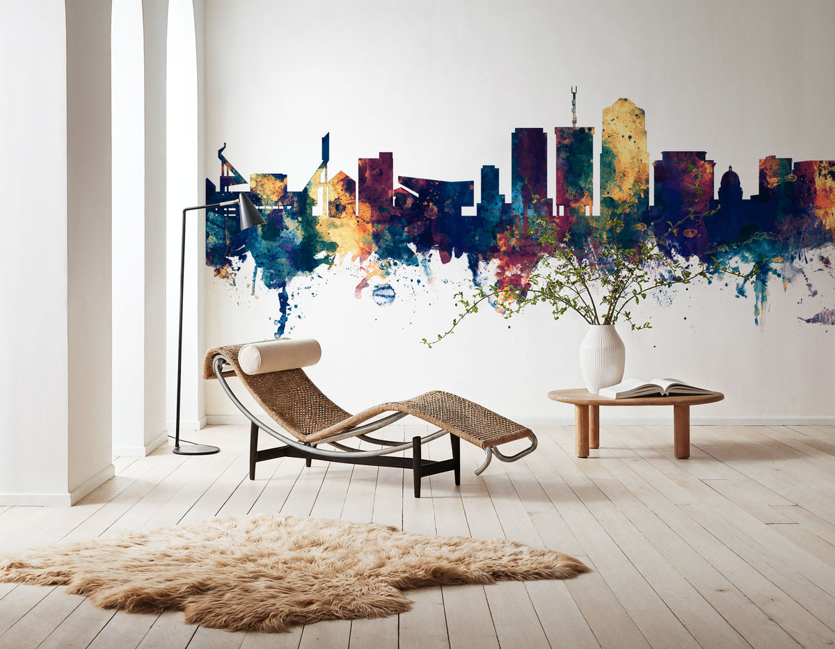 Tucson Arizona Skyline Blue & Bronze Mural Wallpaper - room preview 05