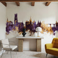 Fribourg Switzerland Skyline Purple & Gold Mural Wallpaper - room preview 05