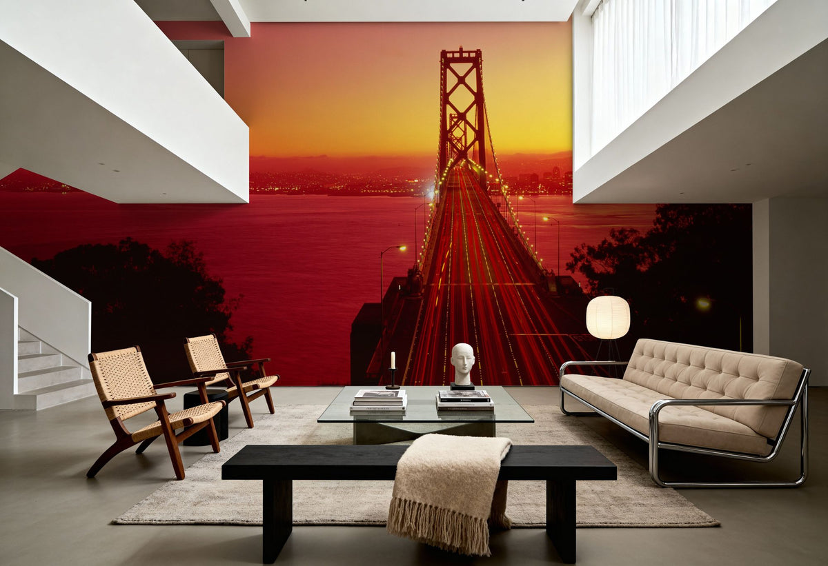 Golden Gate Twilight Mural Wallpaper - Red Tone - room preview 05
