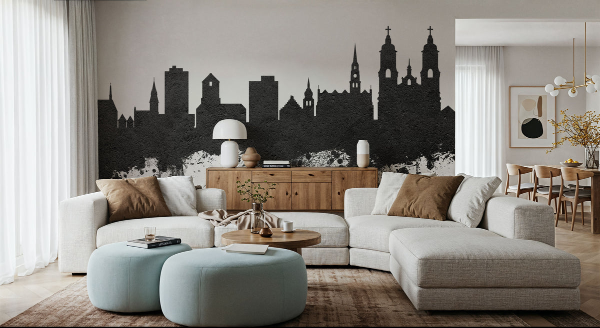 St Gallen Switzerland Skyline Black & White Mural Wallpaper - room preview 05