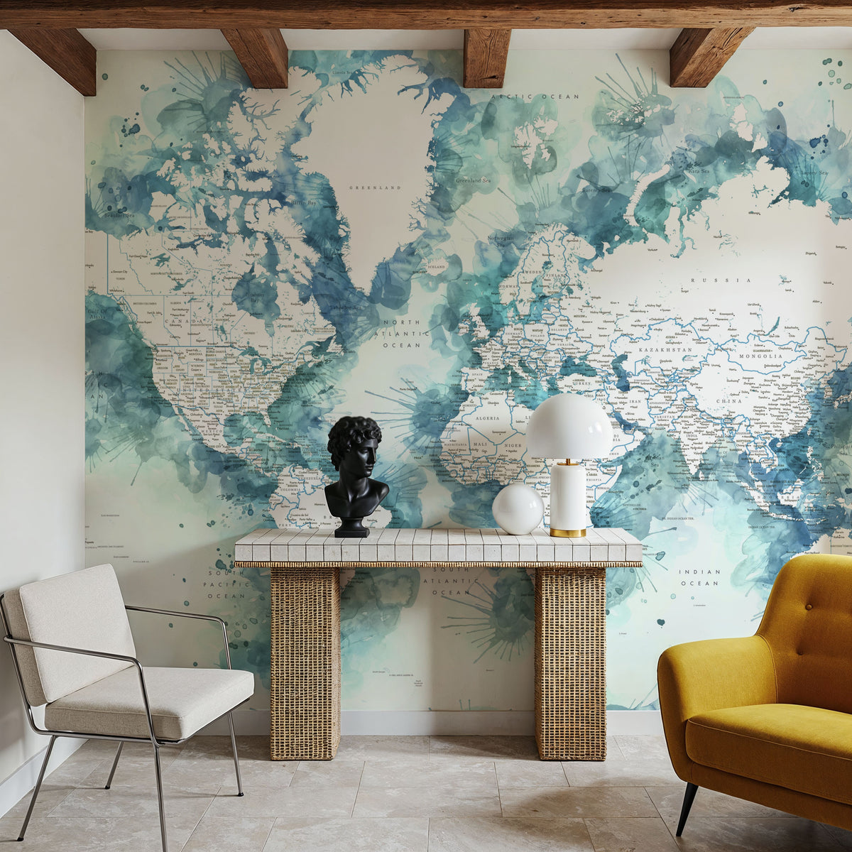 World Map Cities - Shari Mural Wallpaper - room preview 05