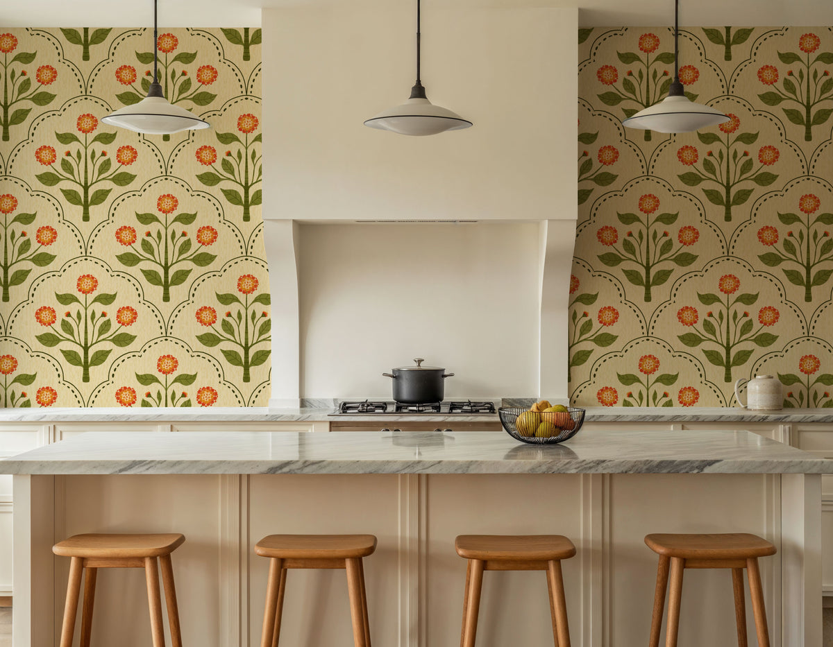 Lantana, Orange Mural Wallpaper - room preview 05
