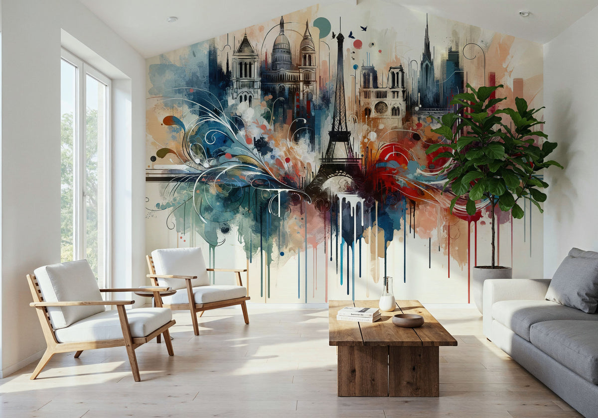 Watercolor Skyline Paris IV Mural Wallpaper - room preview 05