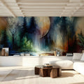 Watercolor Forest in Moonlight Mural Wallpaper - room preview 05