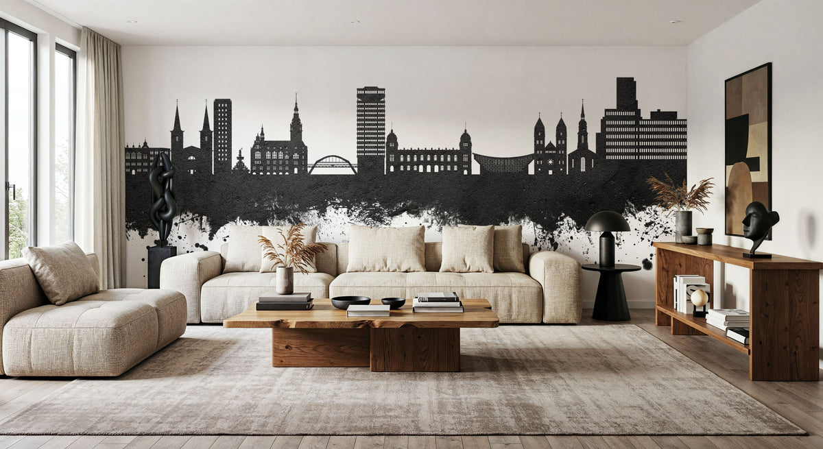 Wuppertal Germany Skyline Black & White Mural Wallpaper - room preview 05