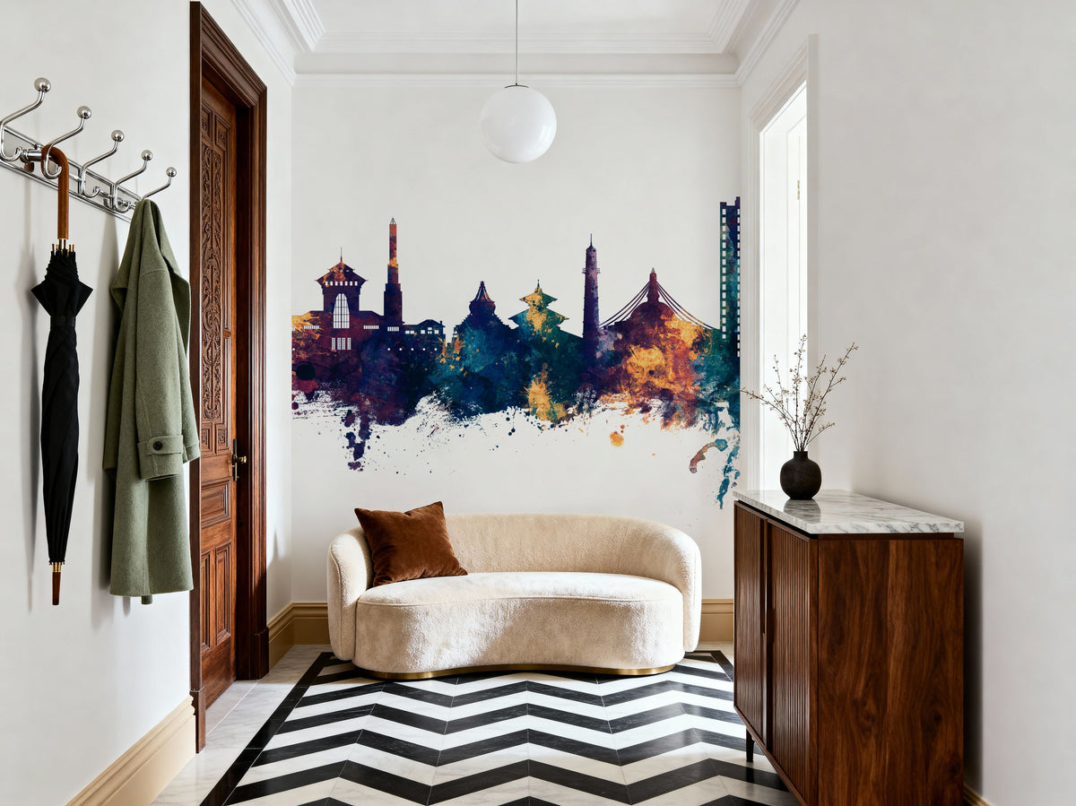 Kathmandu Nepal Skyline Blue & Bronze Mural Wallpaper - room preview 05