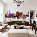 Inverness Scotland Skyline Purple & Gold Mural Wallpaper - room preview 05
