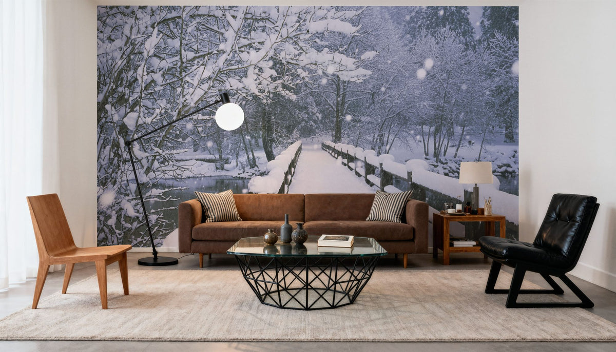 Winter Bridge Serenity Mural Wallpaper - room preview 05