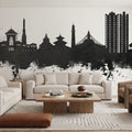 Kathmandu Nepal Skyline Black & White Mural Wallpaper - room preview 05