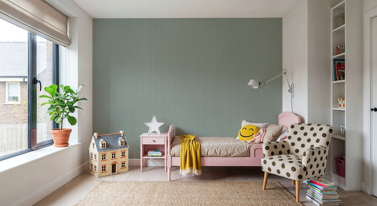 Tailor's Pin Stripe, Sage Mural Wallpaper - room preview 05